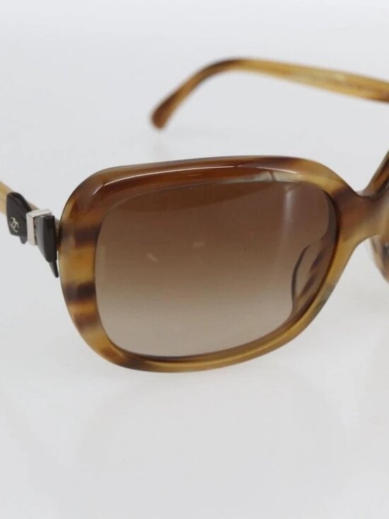CHANEL Coco Ribbon Sunglasses plastic Brown CC